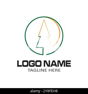 Pine tree illustration vector flat design template Stock Vector
