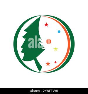 Pine tree illustration vector flat design template Stock Vector
