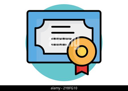 Certificate colored outline icon. online certificate. icon related to online course. education elements vector illustration Stock Vector