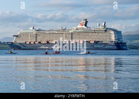 The German cruise ship Mein Schiff 5, operated by TUI Cruises, departing the Port of Greenock on the River Clyde. Stock Photo