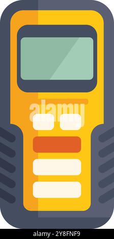 Yellow electronic multimeter measuring voltage with buttons and display in flat design style Stock Vector