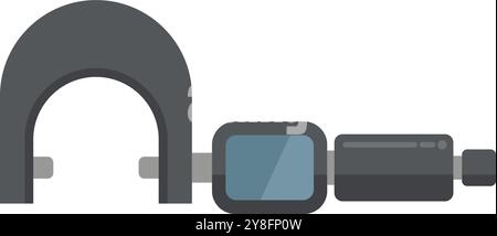 Electronic digital micrometer measuring device icon showing millimeter and inch size Stock Vector
