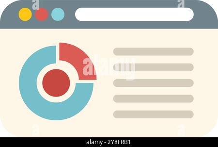 Web page is displaying analytics data represented by a pie chart and lines of text Stock Vector