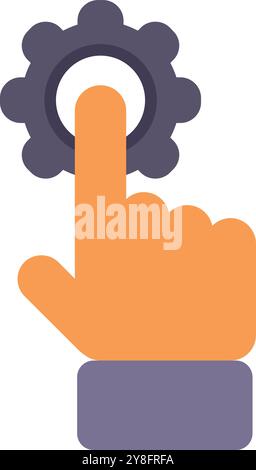 Hand pressing a gear button, activating a process or setting things in motion Stock Vector