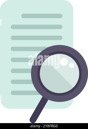 Magnifying glass is hovering over a document, symbolizing the process of proofreading and editing Stock Vector