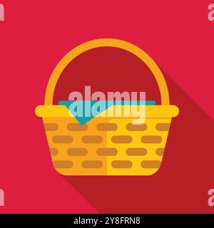 This vector illustration shows an empty picnic basket with a blue napkin, ready for a delightful outdoor dining experience Stock Vector