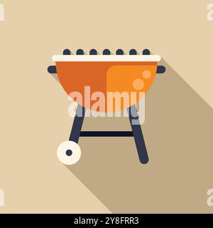 Orange barbecue grill casting a long shadow, in a flat design style Stock Vector