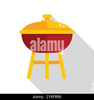 Kettle barbecue grill standing on three legs with closed lid flat color icon for apps and websites Stock Vector