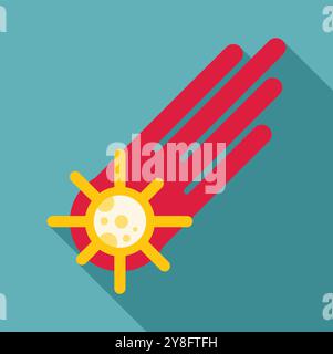 Bright yellow comet falling with long red tail icon in flat style on a blue background Stock Vector