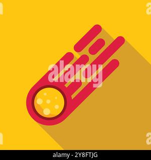 Yellow comet falling with red tail against a yellow background, simple icon illustration in flat design style Stock Vector