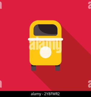 Yellow trash can casting long shadow on red background, waste management and recycling concept, flat vector illustration Stock Vector