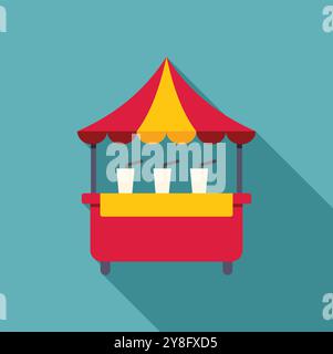 Street food cart selling drinks at local market with awning and cups displayed Stock Vector
