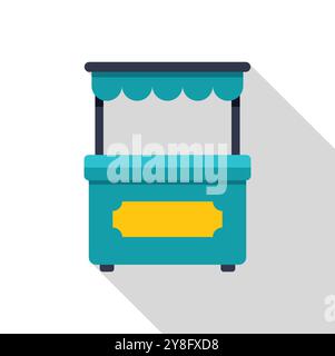 Turquoise blue mobile food vending cart with yellow sign for branding, selling snacks, beverages and street food at outdoor events Stock Vector