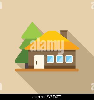 Small yellow cottage with brown roof icon Stock Vector Image & Art - Alamy