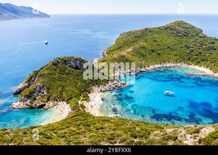 Porto Timoni beach with turquoise sea vacation on Corfu island in Greece Stock Photo