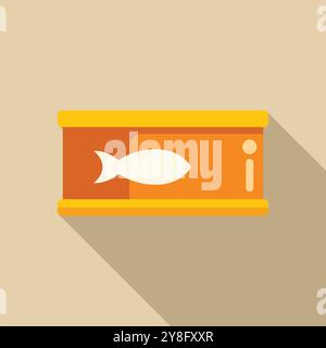 Aluminum can conserving fish meat, showing a white fish drawing on an orange label, useful element for food industry designs Stock Vector