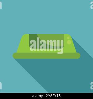 Green futuristic monorail train moving right in flat design style with long shadow Stock Vector