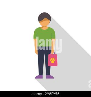 Man is holding a shopping bag with a paw print, suggesting a recent purchase of animal food or supplies Stock Vector