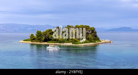 Mouse island at Mediterranean sea panorama vacation on Corfu island in Greece Stock Photo