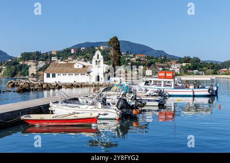 Vlacherna monastery at Mediterranean sea vacation on Corfu island in Greece Stock Photo