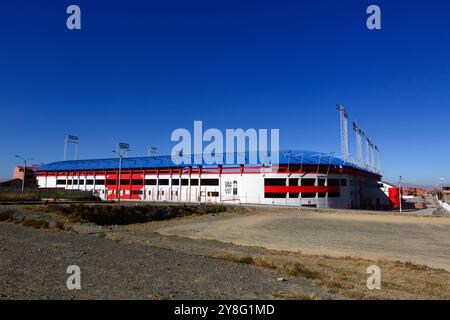 Dirt football pitch next to the Estadio Municipal football stadium in Villa Ingenio district, used by the Always Ready football team, El Alto, Bolivia Stock Photo