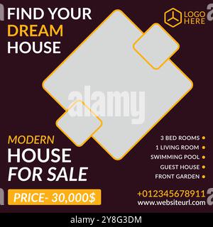 A real estate square banner template design for social media Stock Vector