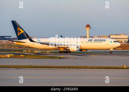 Frankfurt, Germany - August 6, 2024: Air Astana Boeing 767-300ER airplane in Frankfurt, Germany. Stock Photo