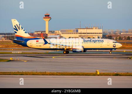 Frankfurt, Germany - August 6, 2024: SunExpress Boeing 737-8 MAX airplane in Frankfurt, Germany. Stock Photo