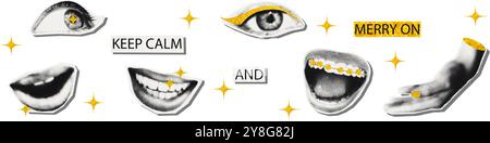 Christmas New year halftone collage set vector illustration Stock Vector
