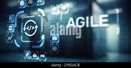 Agile development methodology concept on virtual screen. Technology concept. Stock Photo