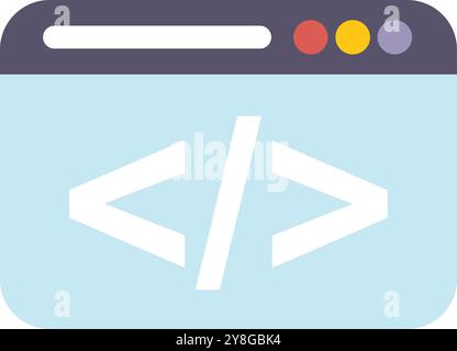 Programming code symbols are inside browser window, showing concept of web development Stock Vector