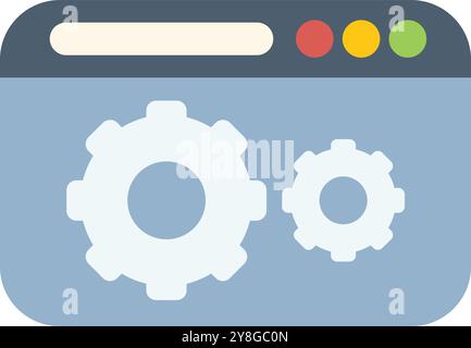 Browser window is displaying a website under construction, symbolized by two cogwheels turning Stock Vector