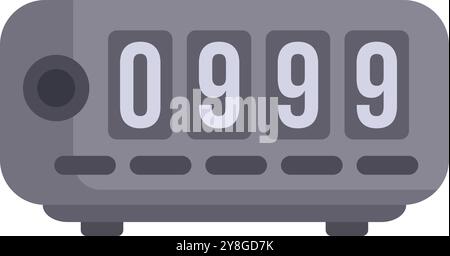 Gray retro alarm clock showing 09,99 am or pm on white background Stock Vector