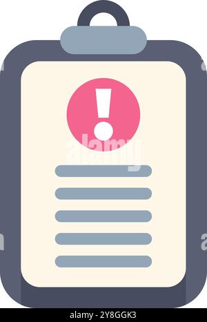 Clipboard showing a warning message with an exclamation mark symbol Stock Vector