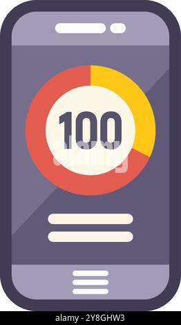 Modern smartphone displaying a one hundred percent complete pie chart, symbolizing achievement and success Stock Vector