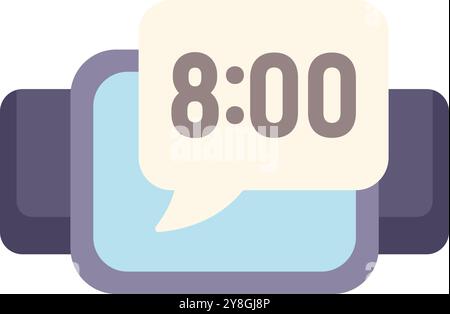 Smartwatch showing 8,00 ampm time on screen with speech bubble notification icon Stock Vector