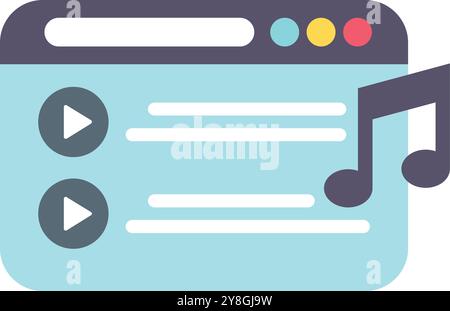This minimalistic vector illustration depicts a music streaming website interface displaying a playlist with play buttons, perfect for tech related projects Stock Vector