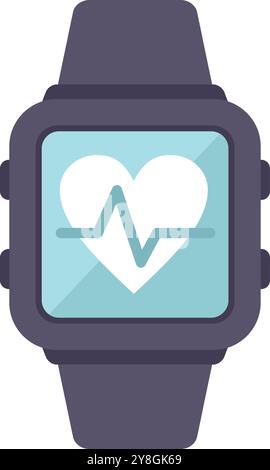 Smartwatch showing heartbeat on screen icon in flat style isolated on white background Stock Vector