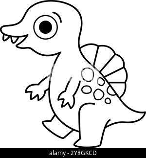 Vector black and white baby spinosaurus icon. Cute little dinosaur line illustration for kids. Funny dino kid clipart isolated on white background. Ca Stock Vector