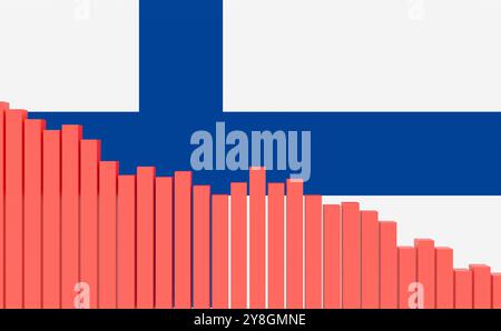 Finland, bar graph down, recession. Finland, sinking bar chart with Finnish flag. Weak economy, recession. Negative development of GDP, jobs, productivity, real estate prices, retail sales or falling industrial production. business096s finland bar graph down Stock Photo