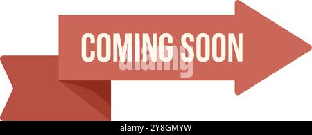 Red ribbon banner with an arrow pointing to the right with the text coming soon Stock Vector