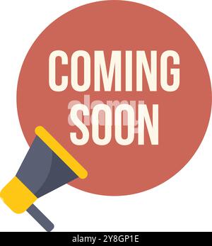 Megaphone is announcing coming soon with a red speech bubble, perfect for marketing campaign Stock Vector