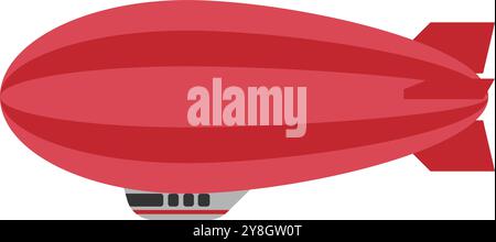 A flat red cartoon blimp illustration. Flat red blimp vector illustration. Zeppelin. Stock Vector