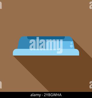 Blue monorail train arriving at station platform in flat style with long shadow Stock Vector