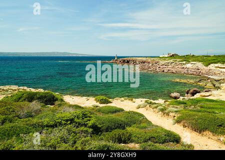 The Faraglioni of Nido dei Passeri, on the coast of Calasetta on the north coast of the island of Sant'Antioco, southern Sardinia, Italy Stock Photo