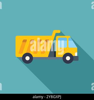 Simple vector illustration of a yellow tipper truck on a blue background Stock Vector