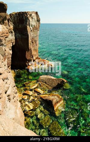 The Faraglioni of Nido dei Passeri, on the coast of Calasetta on the north coast of the island of Sant'Antioco, southern Sardinia, Italy Stock Photo