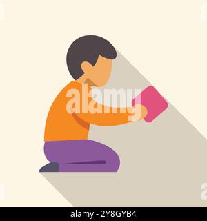 Boy playing with building blocks, developing his creativity and motor skills Stock Vector