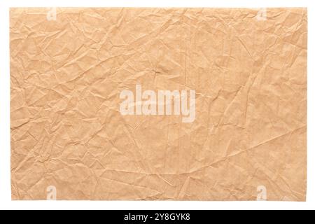 Isolated crumpled sheet paper texture for your new creative work, background in beige color. Stock Photo