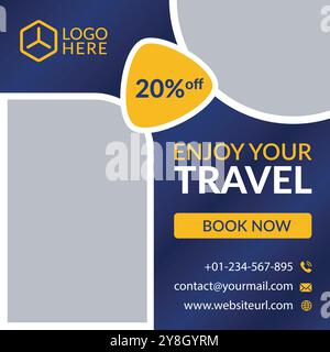 Travel sale social media post template design. traveling agency business offer promotion. Holiday and tour advertisement banner design. Stock Vector